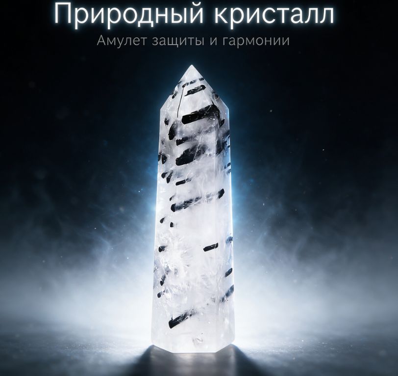 Черно-белый хрустальный каменный обелиск изготовлен из натурального камня 60-70 мм, 1 штука, амулет, оберег, хрусталь, минерал