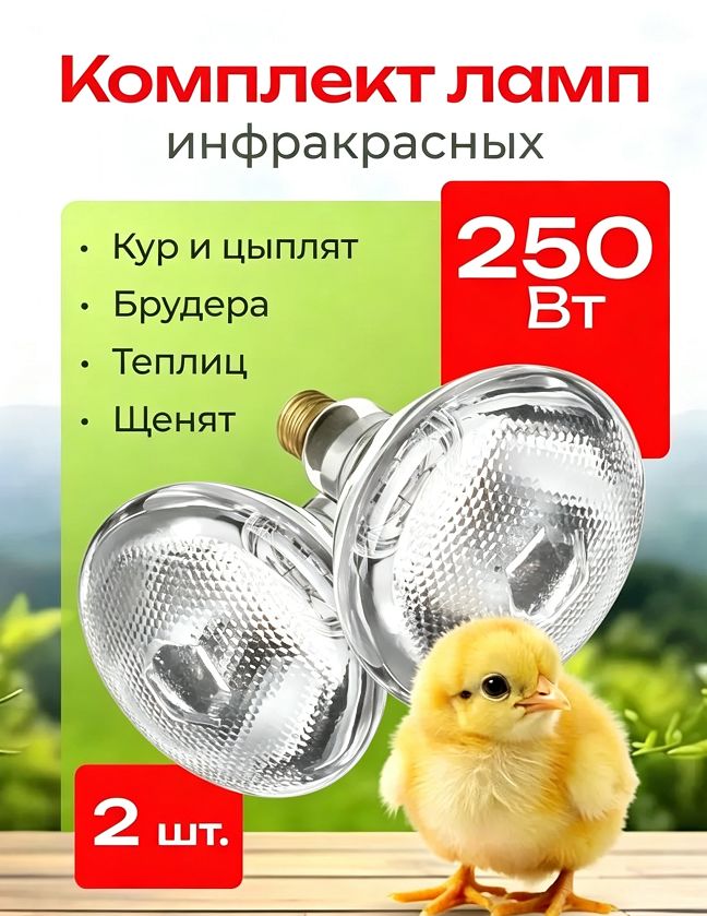 Белый внешний свет 250 Вт E27-2шт, галогенные лампы для обогрева кур, щенков, цыплят, свиней, курятников, брудеров/животных, растений и теплиц