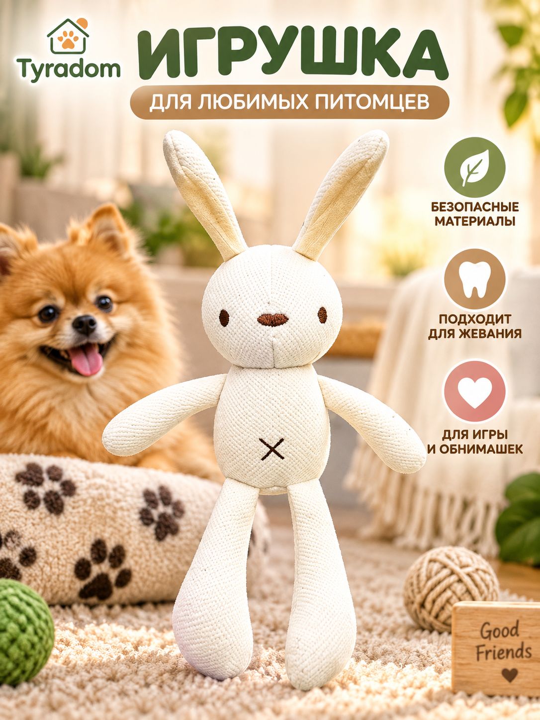 Игрушка для Собак с пищалкой Зайчик. Игрушка для щенков и собак мелких пород