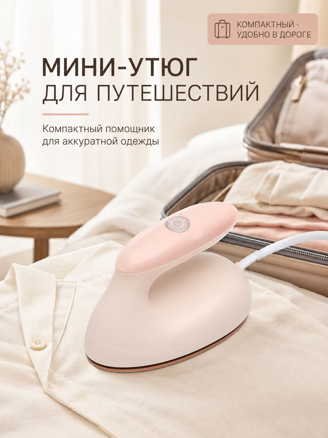 Мини-утюг дорожный портативный для путешествий, компактный ручной утюг для одежды, маленький отпариватель для дома и