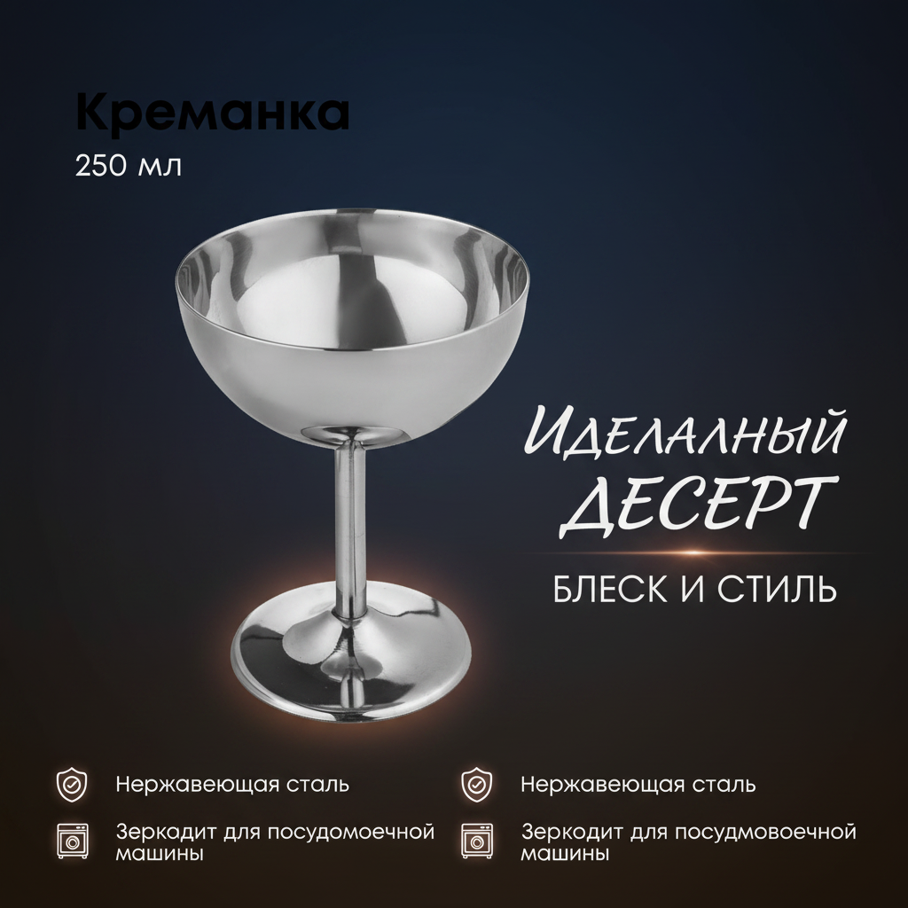 Креманка металлическая на ножке для мороженого