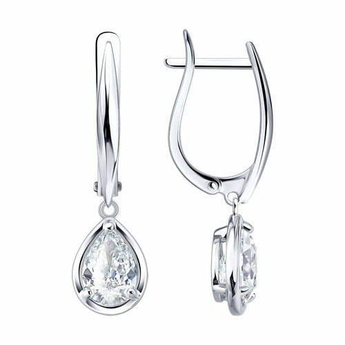 фото Серьги diamant online, серебро, 925 проба, родирование, фианит, длина 2.9 см, , прозрачный