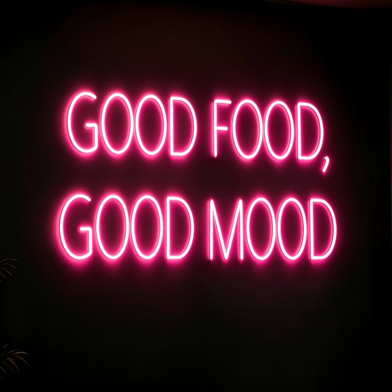 Светодиодная неоновая вывеска с надписью GOOD FOOD GOOD MOOD, розово-красный, 10 дюймов, 2 строки, USB-питание, регулируемая яркость, акриловая основа