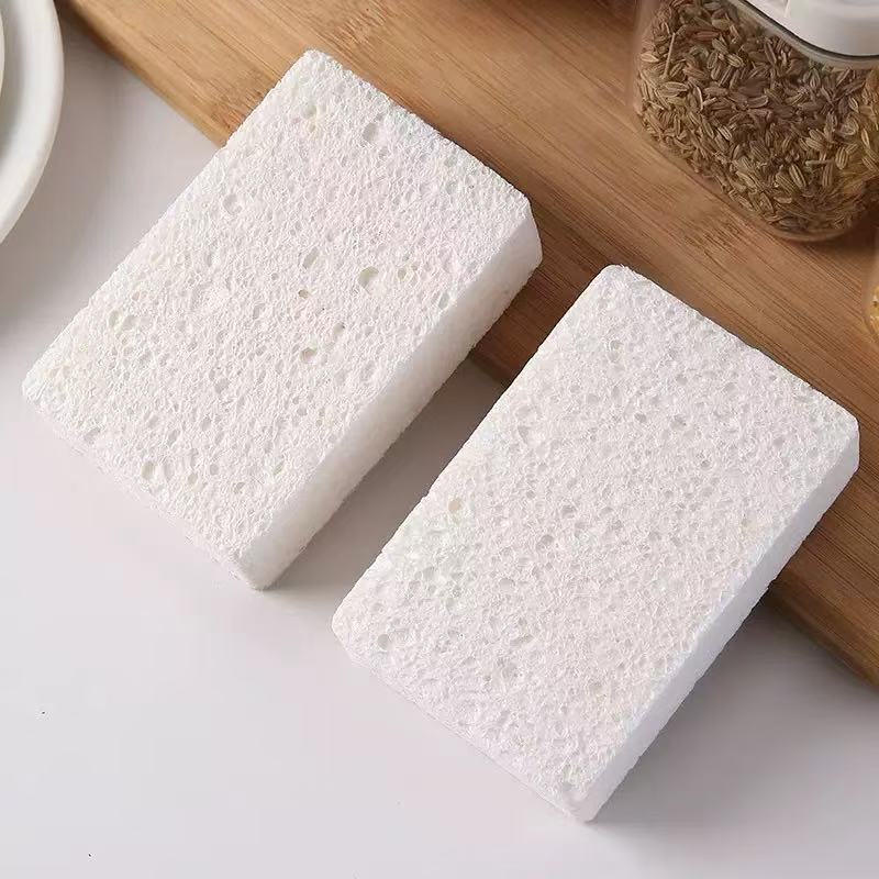 Губка для посуды Clam Jie, из древесной массы, белая, впитывающая, 11 см x 7 см x 2 см