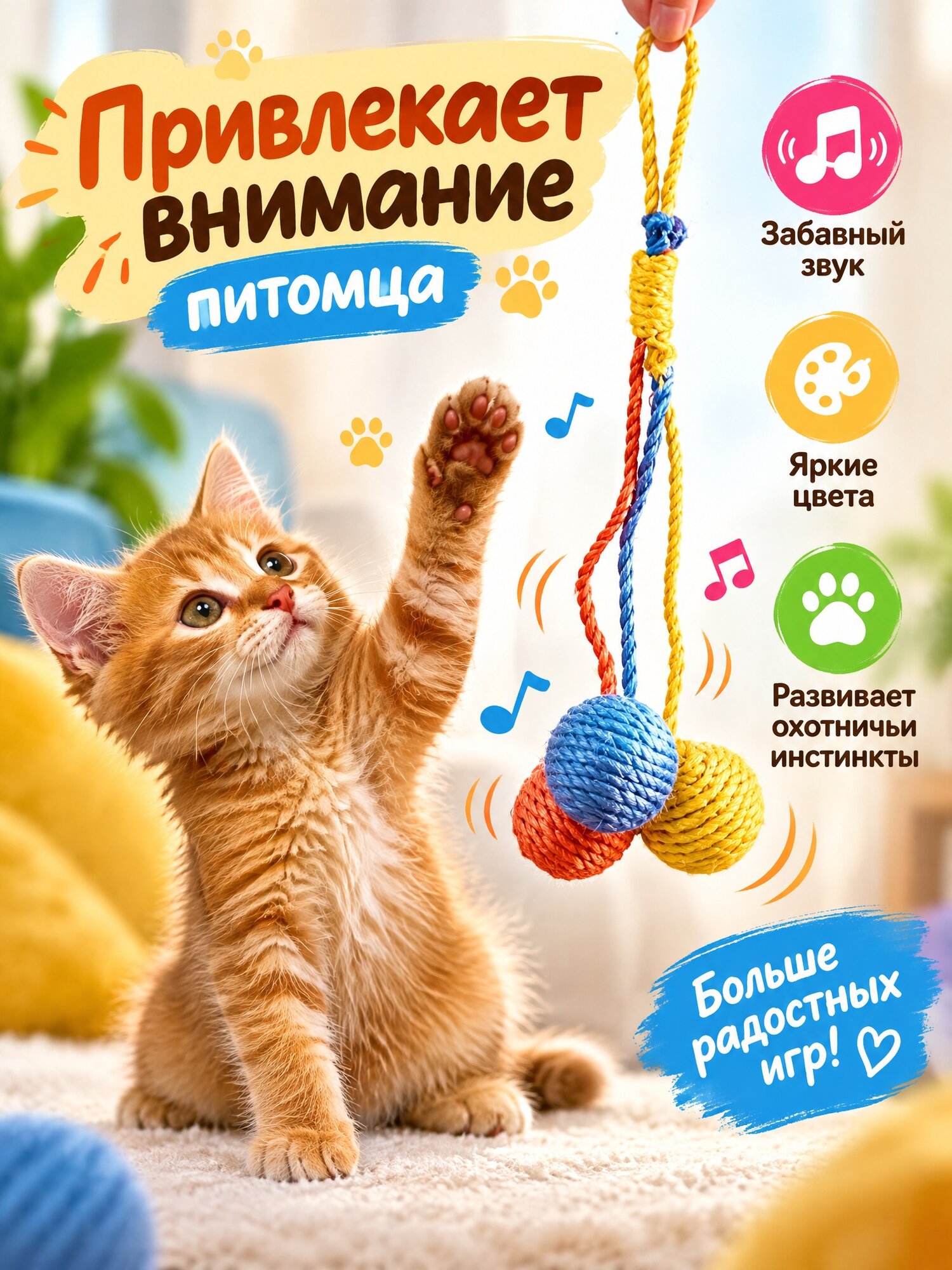 Игрушки для кошки мячики с погремушкой для активных игр антистресс