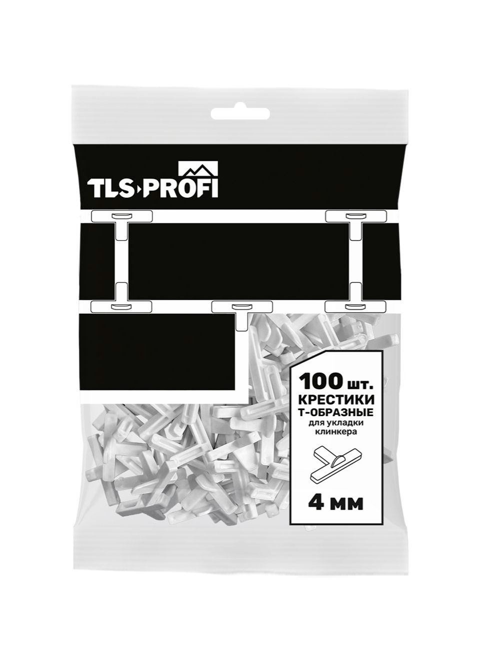 Набор Крестики Т-образные для укладки клинкера TLS-Profi 4мм (5 пакетов по 100 шт)