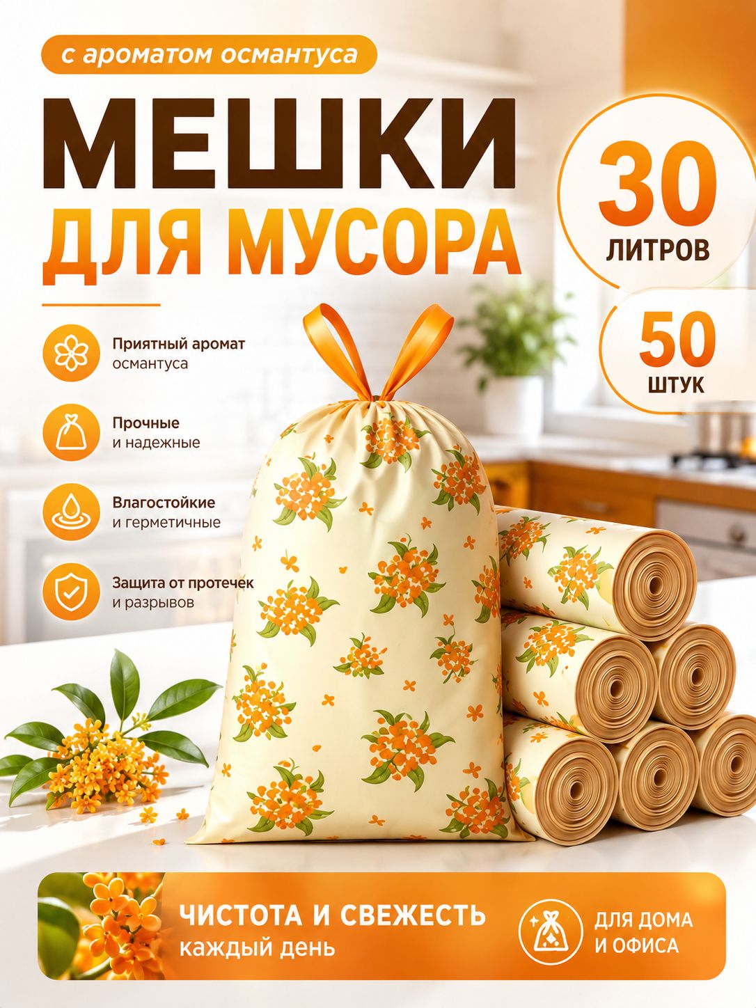 Мешки для мусора 30 л, 10мкм, 50 шт
