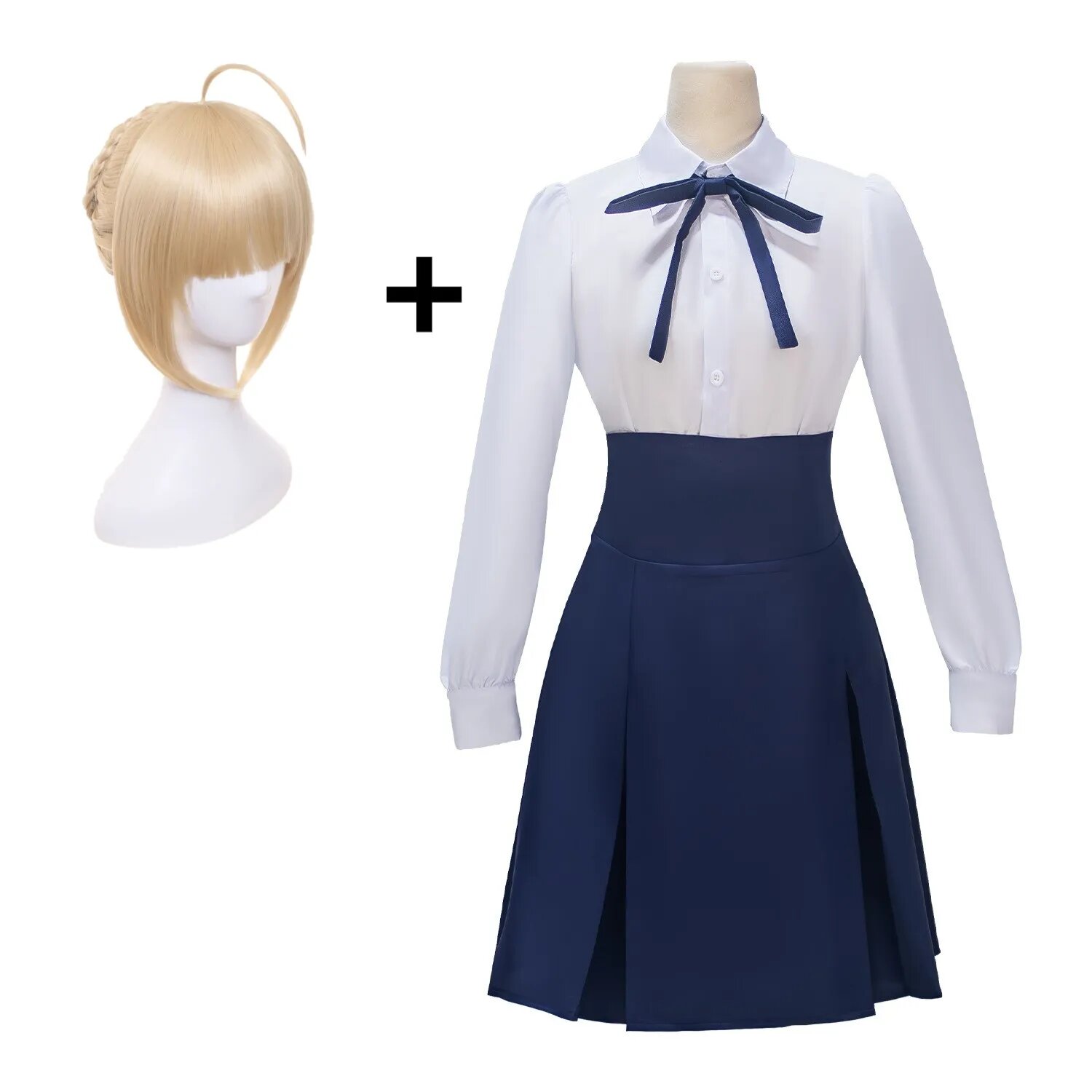 Fate/stay night Artoria Pendragon Saber Косплей костюм Темно-синий, XXL, costume and wig