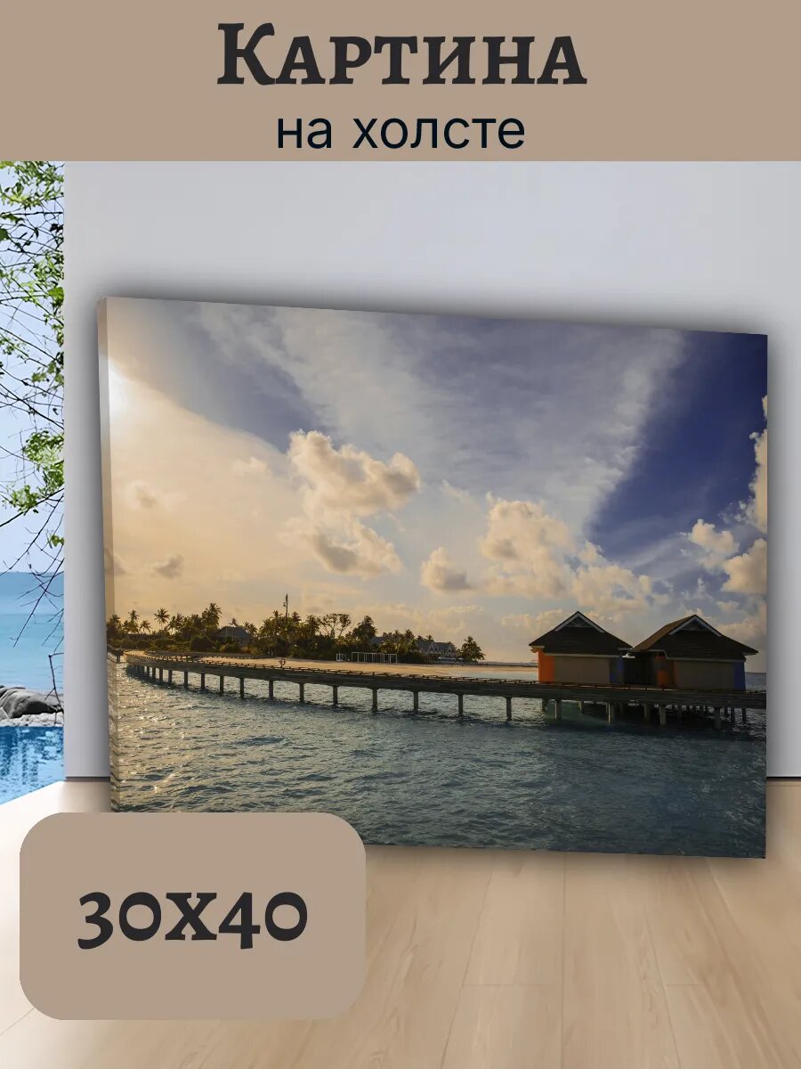 Картина Постер Мальдивы 30x40 с пирсом и пальмами
