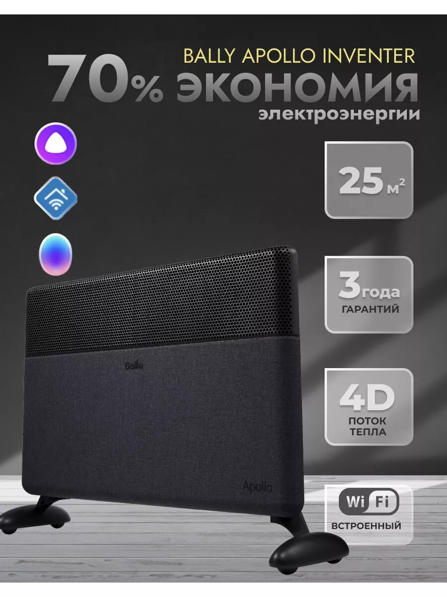 Конвектор электрический инверторный Ballu Apollo digital INVERTER Space Black BEC ATI-2002