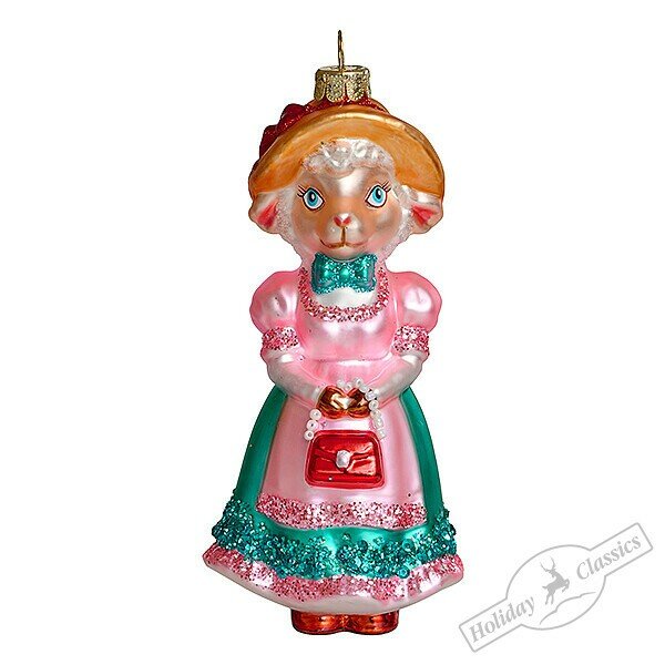 Елочная игрушка Овечка-модница в желтой шляпке, 13см
