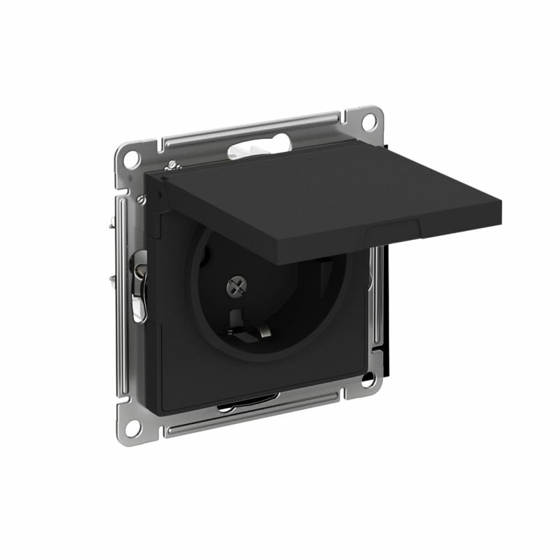 Розетка 1-м СП AtlasDesign 16А IP20 с заземл. защ. шторки с крышкой механизм карбон SE ATN001046