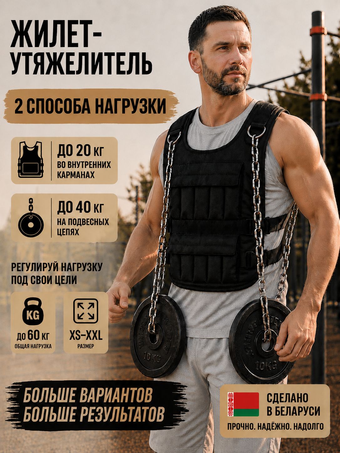 Жилет утяжелитель без грузов с цепями (до 60 кг) чёрный