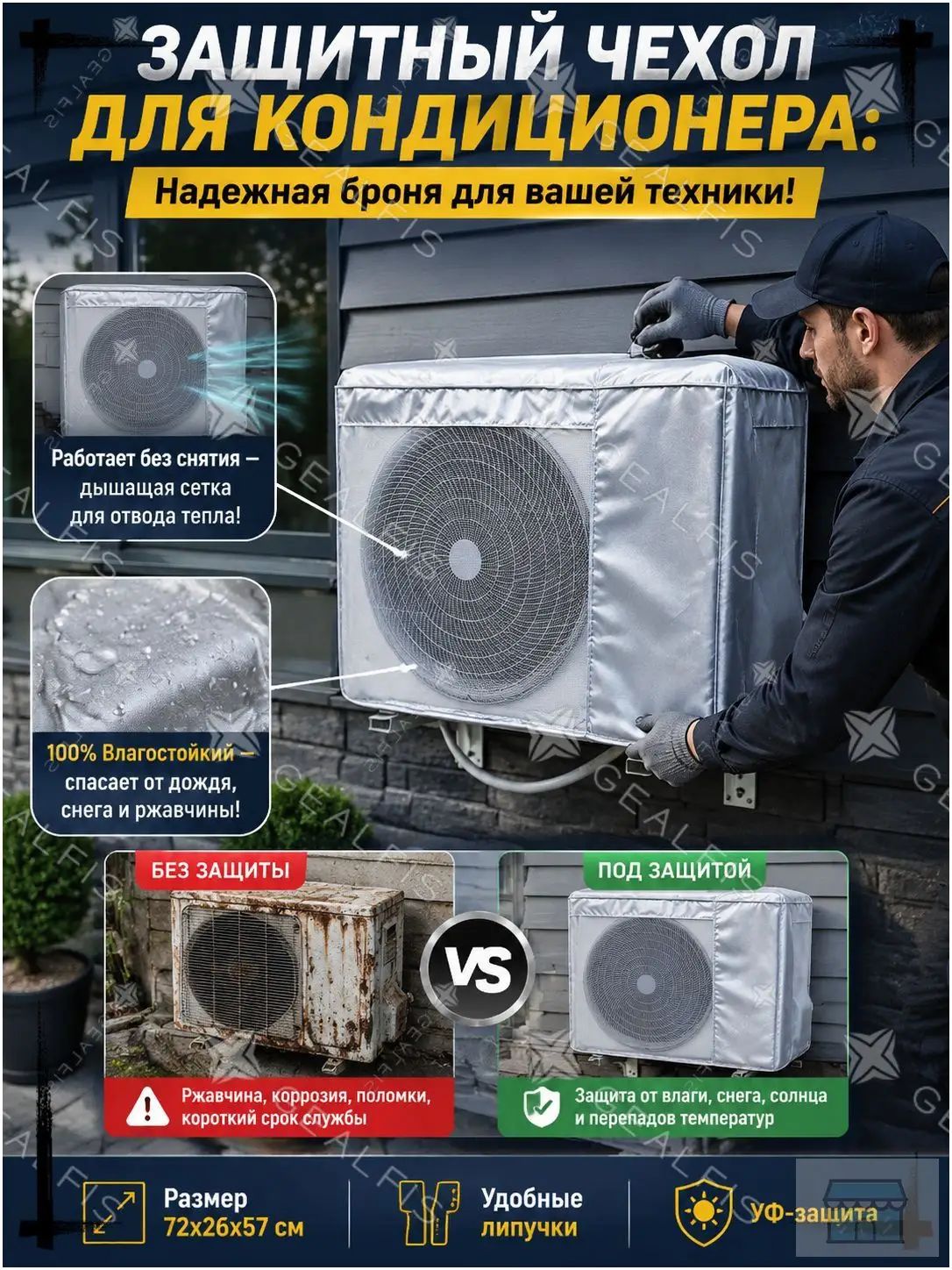 Прочный чехол для защиты внешнего блока кондиционера, водонепроницаемый уличный тент от солнца и дождя, защитный