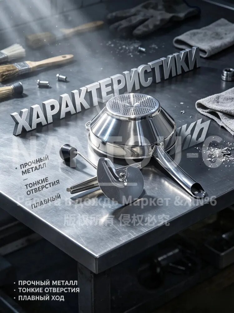 Кухонное сито-противирка металлическая для овощей и фруктов 20 см, ручная мельница для протирания помидоров и удаления косточек, из нержавеющей стали для пюре и соуса.