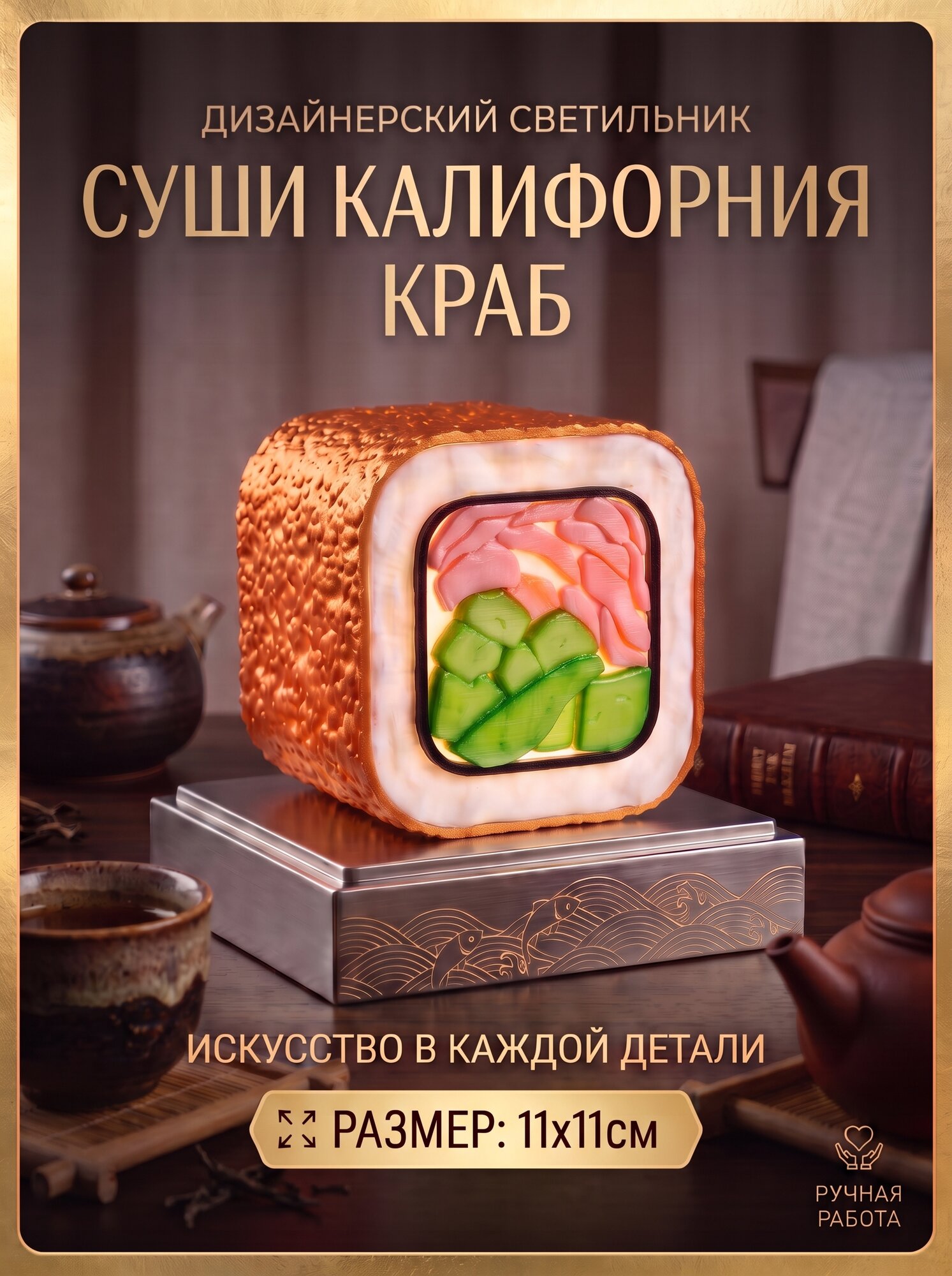Светильник настольный - Ночник Суши Калифорния Жареный , декоративная дизайнерская лампа , уникальный дизайн и подарок