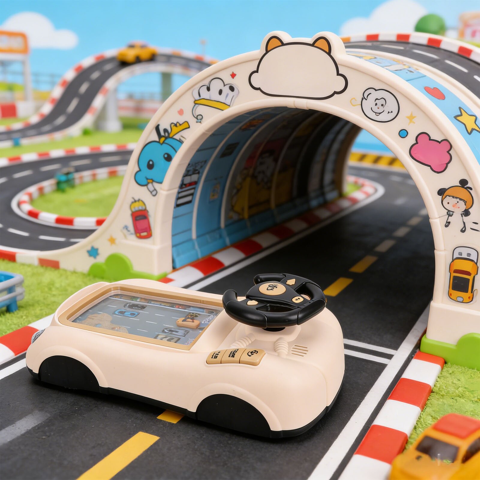 Игрушечный гоночный автомобиль с рулем, интерактивная игра, для детей, с реалистичным управлением