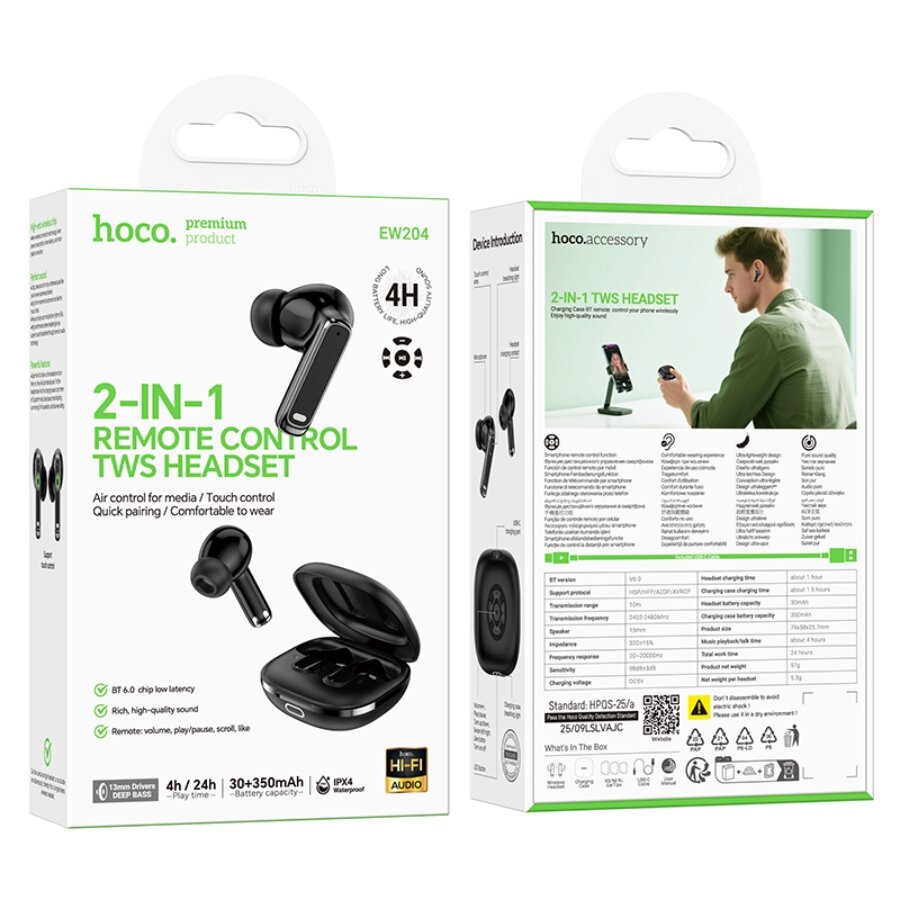 Беспроводные TWS наушники EW204 Bluetooth 6.0 с кейсом-пультом ДУ