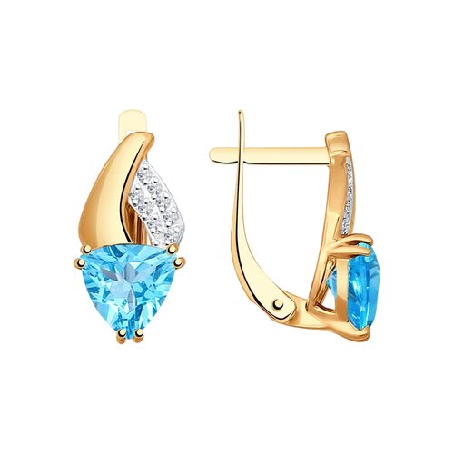 фото Серьги diamant online, красное золото, 585 проба, фианит, топаз, длина 1.4 см, , голубой