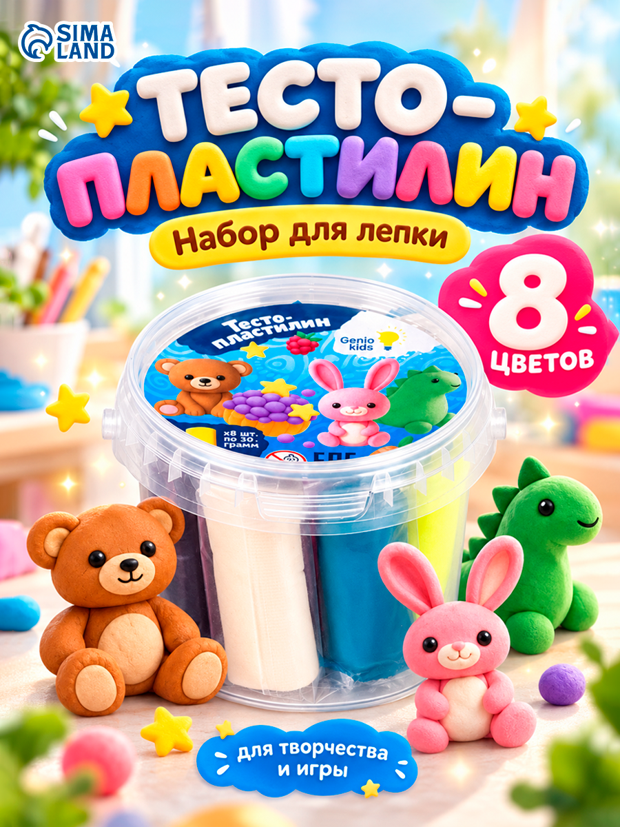 Тесто - пластилин, набор для лепки, 8 цветов, набор для творчества