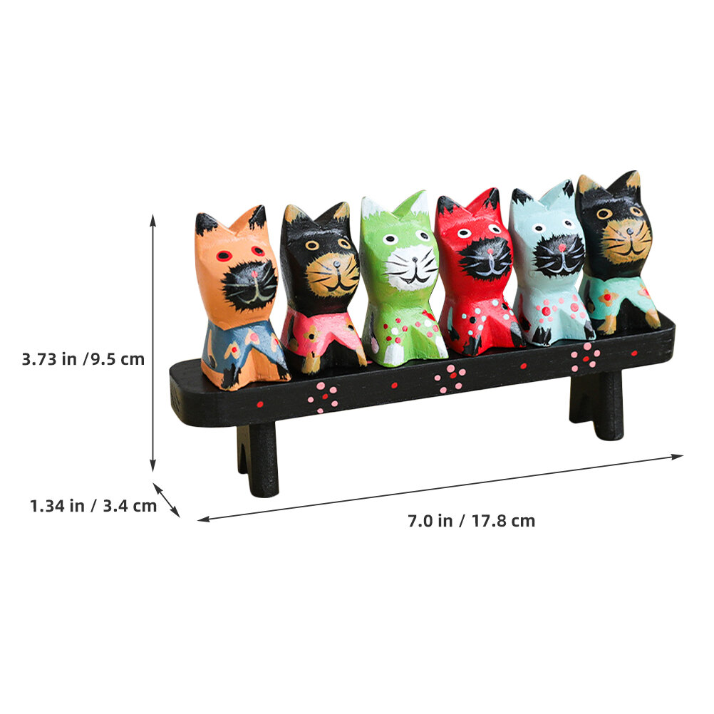 Набор Фигурок Кота Из Дерева И Смолы, Многоцветный, 17.80X9.50X3.40 См, Уникальное Украшение Для Книжных Полок