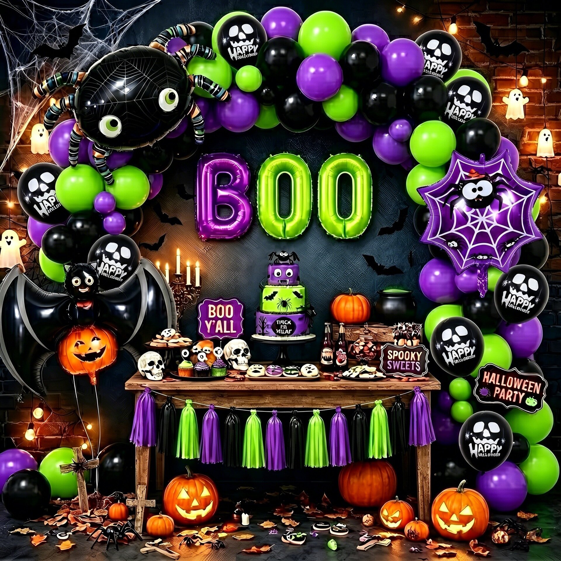 Набор воздушных шаров с буквами BOO на Хэллоуин, для вечеринки в стиле пауков, тыкв и призраков, декоративный набор шаров для фона.