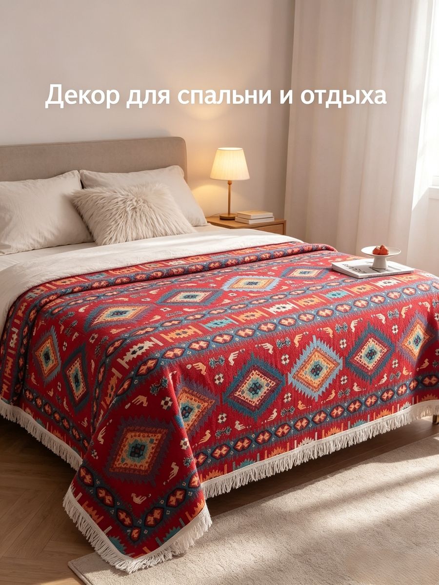 230 x 180 см мольтон Покрывало жаккардовый геометрический красный
