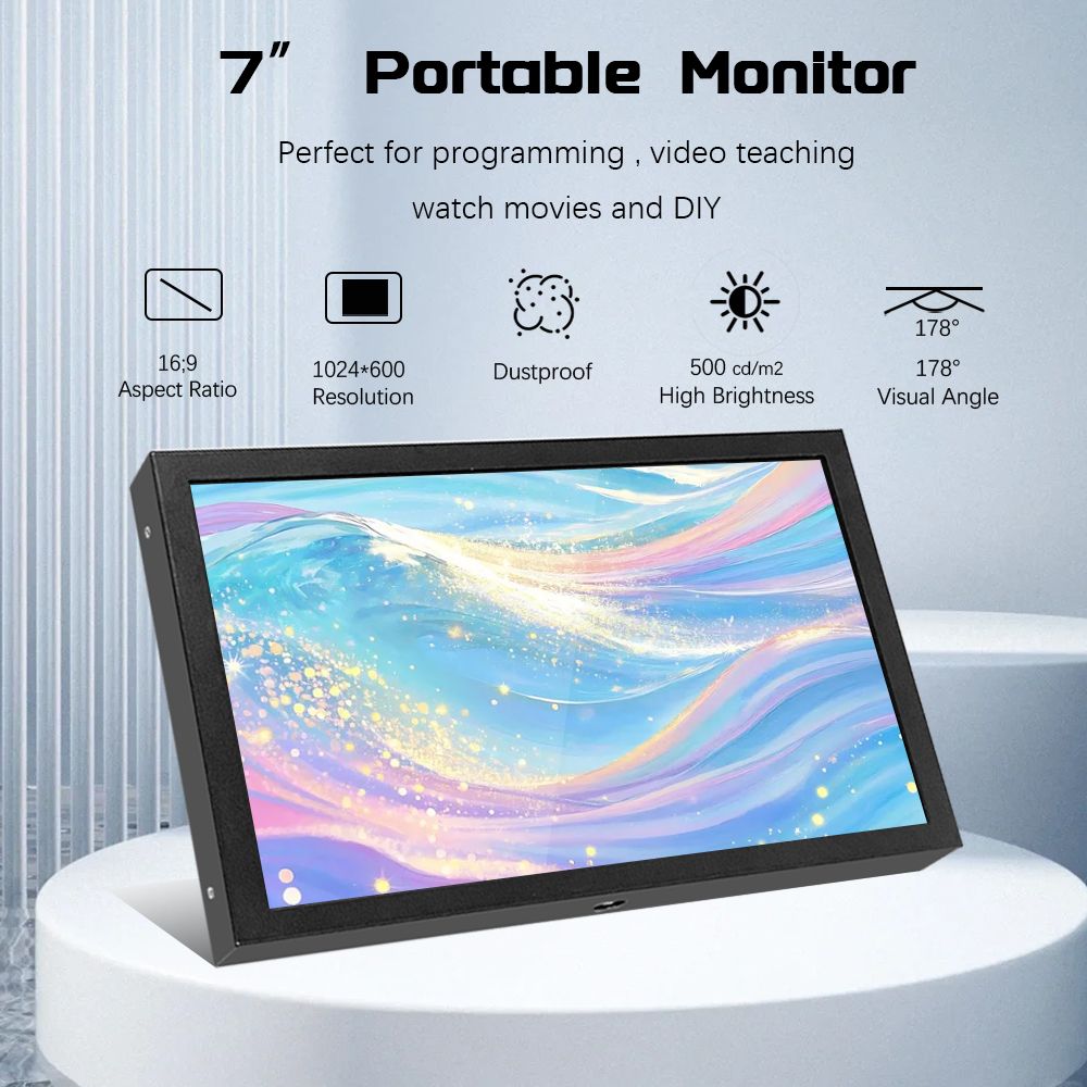 AK 7" Монитор, IPS, 1024x600, 60 Гц, черный матовый
