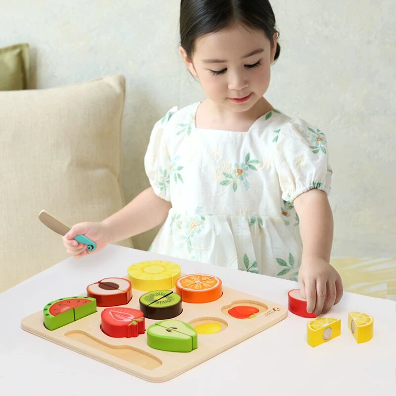 Деревянная игрушка для резки фруктов для детей 1-3 лет, обучающая игра по математике с базовым дизайном