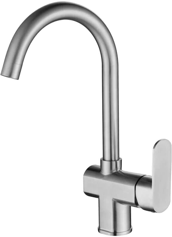 Смеситель для кухни Zollen Damp 463179 с поворотным изливом, матовый, однорычажный, нержавеющая сталь, с керамическим картриджем