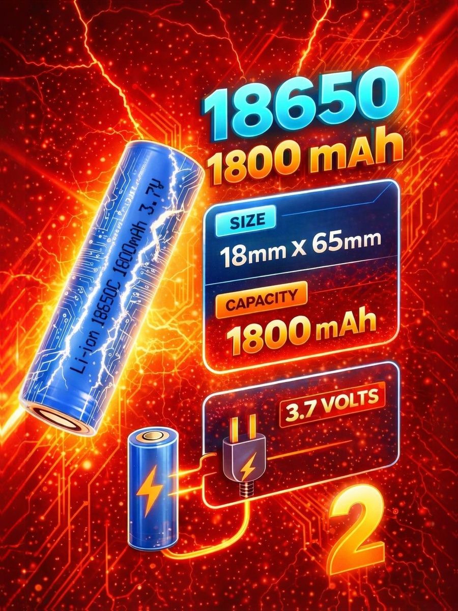Аккумулятор 18650 1800 mAh Li-ion 3.7B, 2 шт,