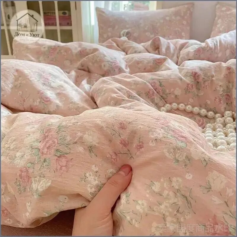 Пододеяльник 150x200 см хлопок, на молнии, розовый цветы