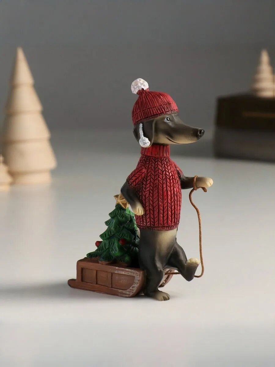 Декоративная фигурка «Такса с санками», 8х4х12,5 см, полистоун