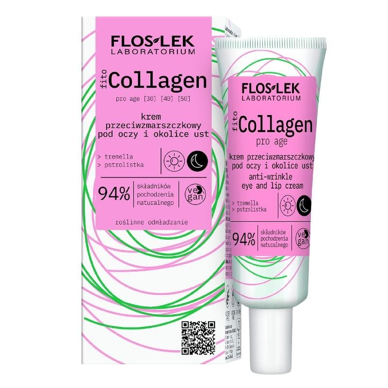 Крем для ухода за кожей Floslek Fito Collagen, крем против морщин для кожи вокруг глаз и губ на день и ночь, 30 мл