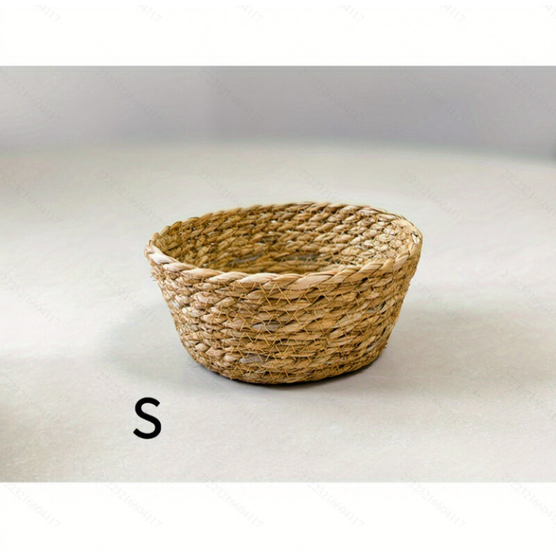 Корзина для хранения из ротанга, маленькая круглая, винтажный стиль, натуральный древесный цвет, для косметики, снеков и домашнего декора