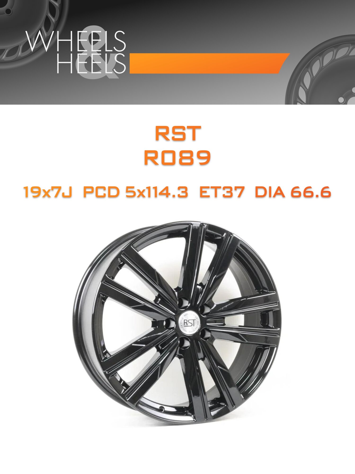 Диск автомобильный литой RST R089 19x7 5x114.3 et37 dia66.6 Чёрный