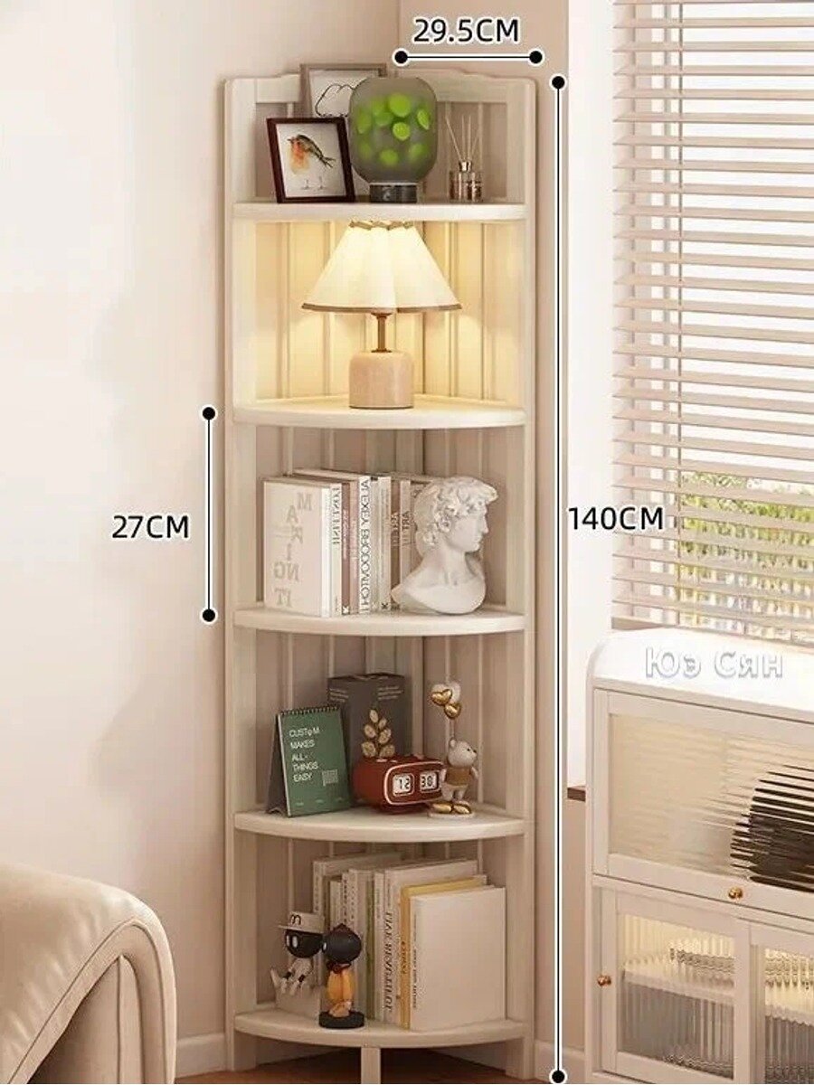 Этажерка угловая 30х30х140 см, 5 ярусов, белая, из массива дерева