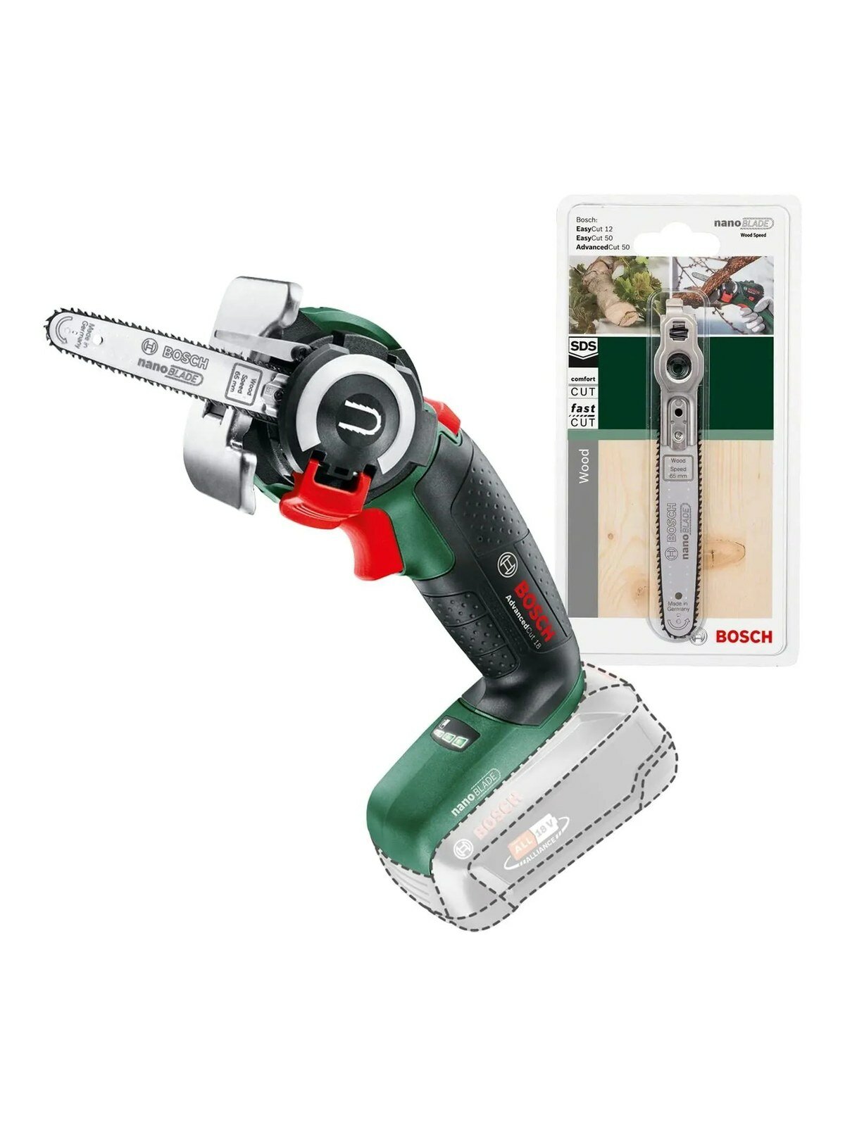 Пила аккумуляторная цепная Bosch AdvancedCut 18, без аккумулятора, 06033D5100