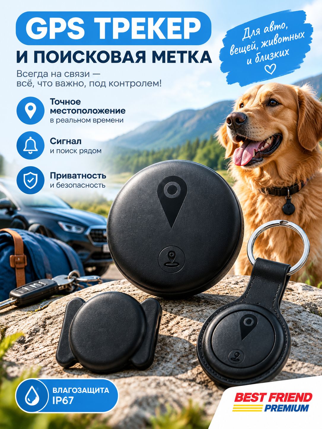 GPS-трекер и Bluetooth-метка для поиска вещей, автомобилей и детей, совместим с iOS и Android, IP67, черный