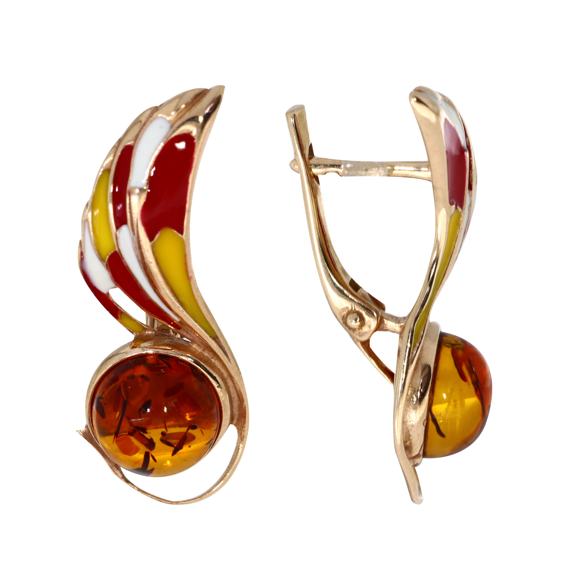 Серьги Diamant online, серебро, 925 проба, золочение, янтарь, эмаль