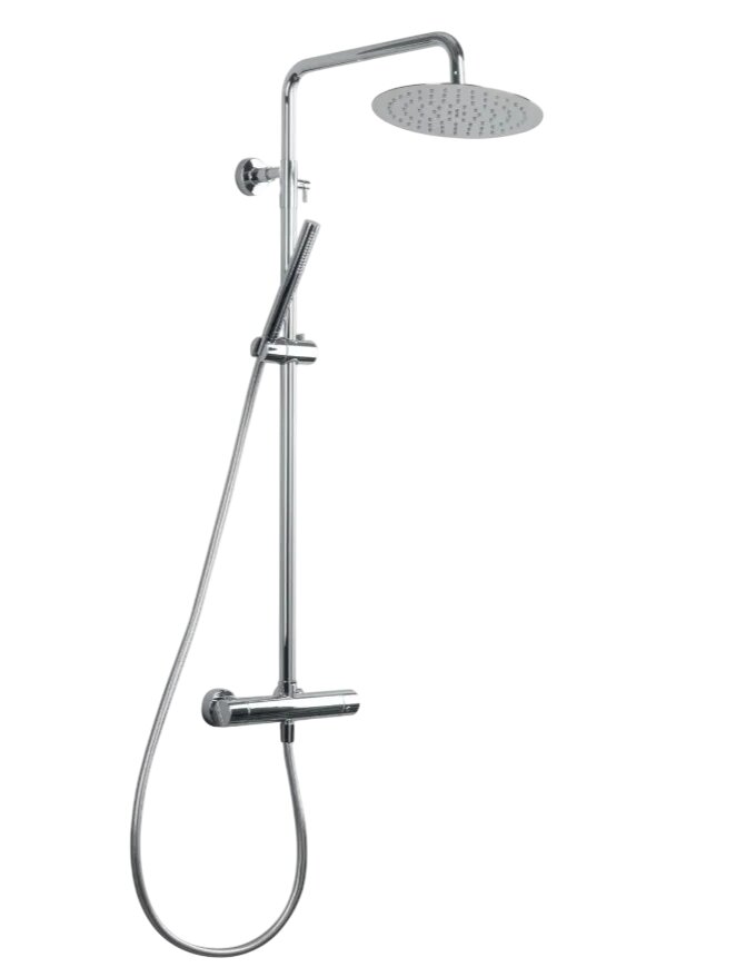 Душевая стойка Splendy Relax P RP208XTR25C1CR со смесителем, термостатическим, хром, глянцевая, душевая система с тропическим душем, с лейкой, латунная, нержавеющая сталь