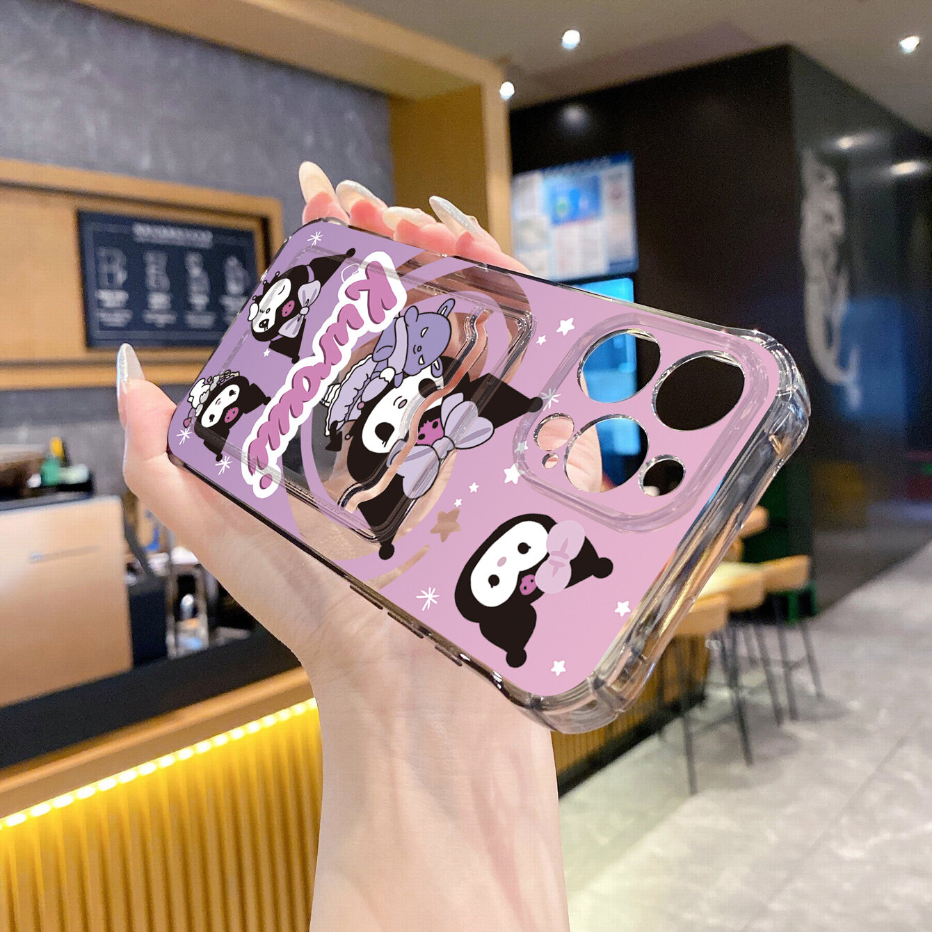 Чехол для iPhone 13 Pro Max(айфон 13 Про Max) с отделением для карт памяти, принтом Hello kitty и куроми, мягкий прозрачный чехол