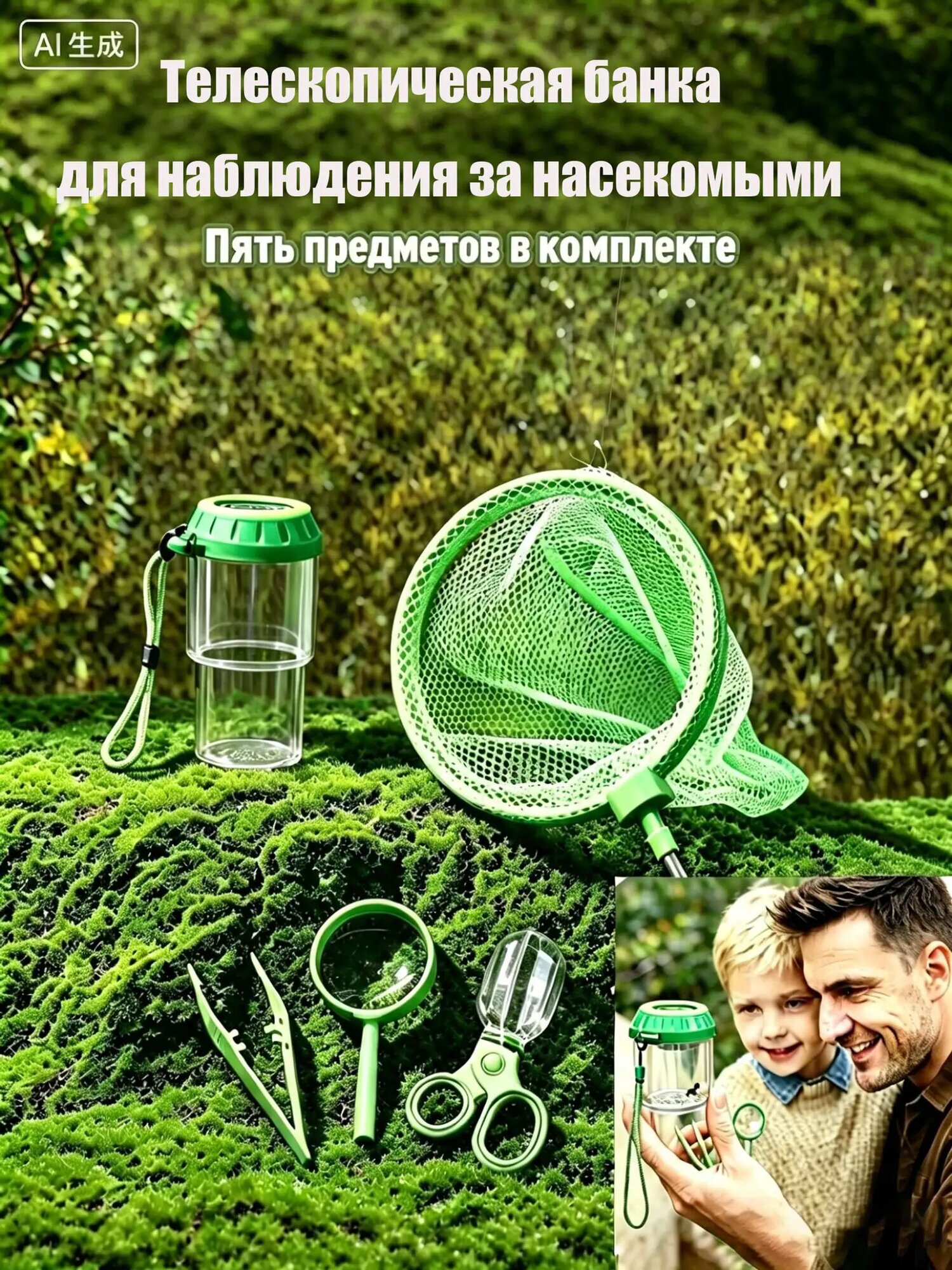 Эксклюзивный набор 5шт для изучения насекомых, телескопическая банка с лупой, развивающий подарок ребенку