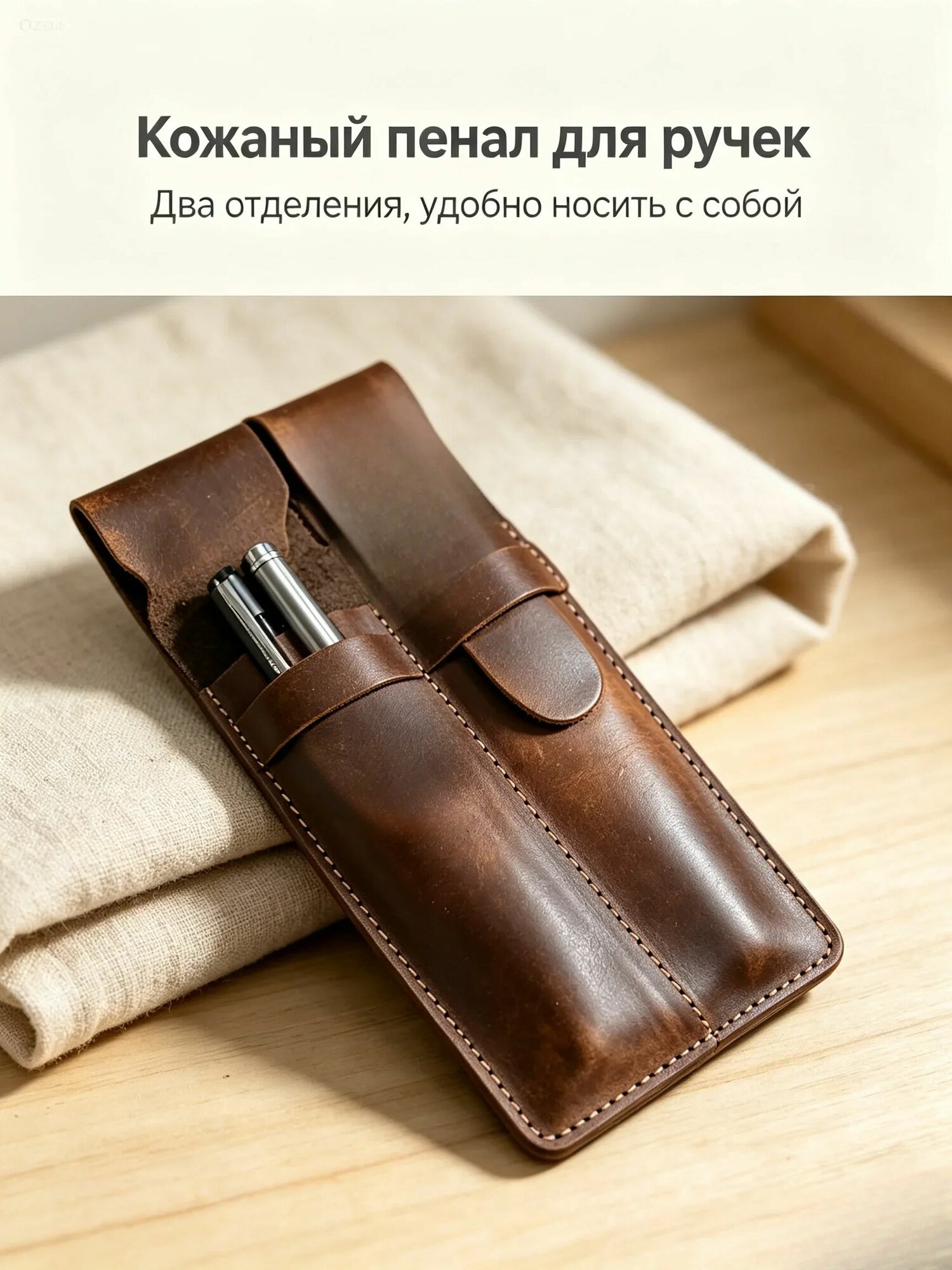 Чехол Для Ручек . Футляр Для 2-4 Ручек Натуральная Кожа, Цвет Коричневый
