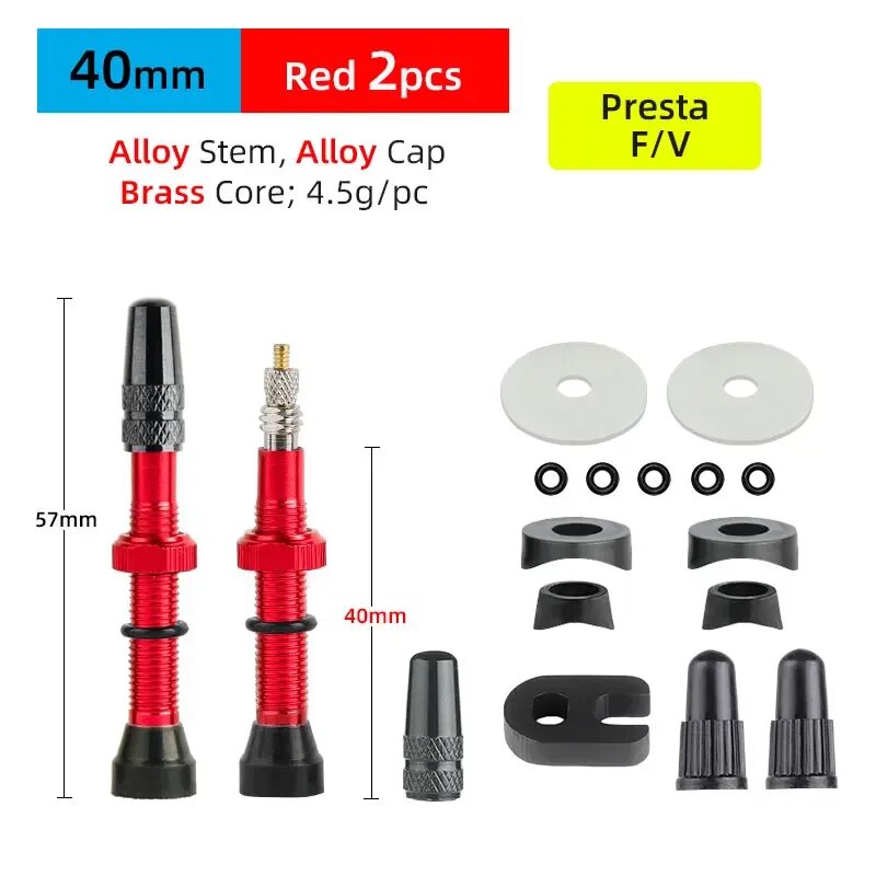 DEEMOUNT Велосипедные клапаны Presta 40/60 мм 2 шт. Красный, 40 Alloy RD FB2