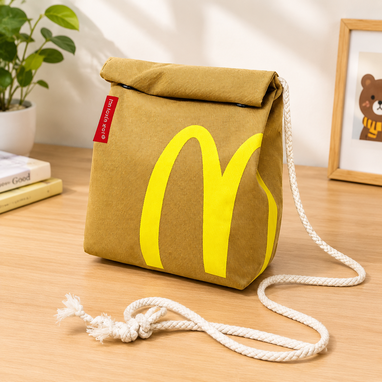 Рюкзак McDonald`s, школьный, унисекс, для средней и старшей школы, бежевый, нейлон (Объем: 13 л)