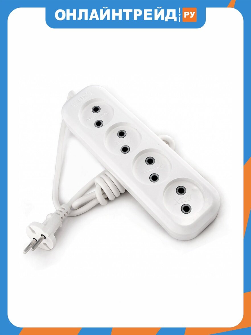 Сетевой удлинитель Lux Electric LUX У4-О-03 4-местный б/заз, 250В 10А, 3м