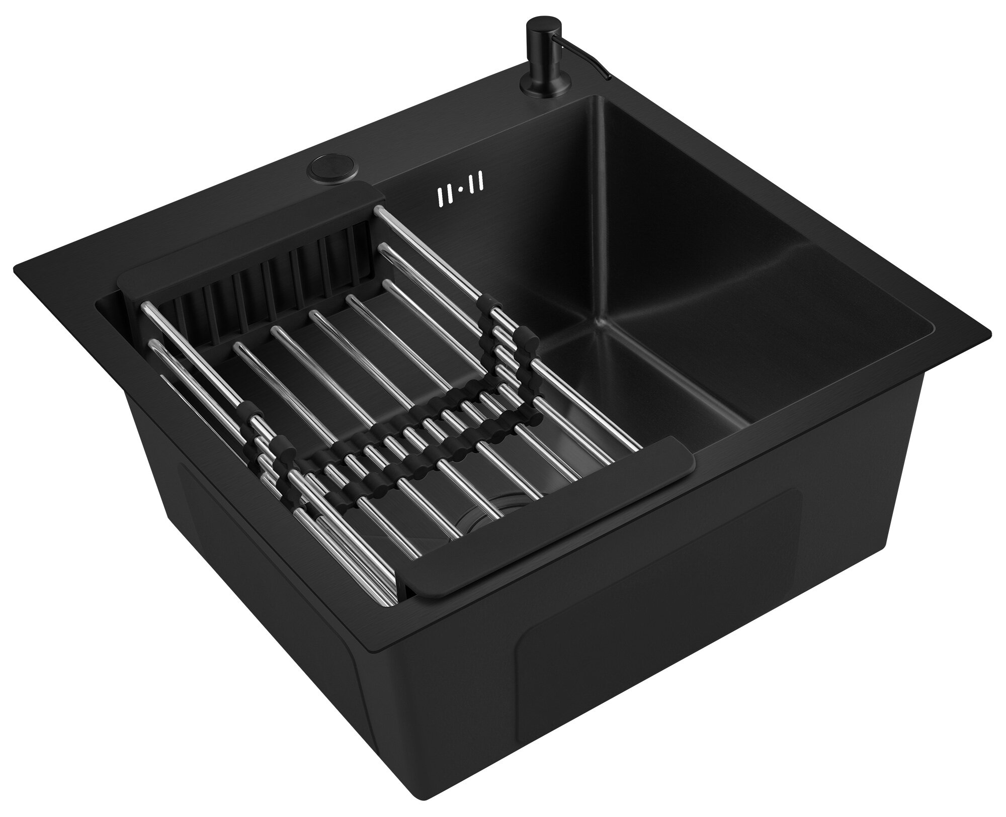 Кухонная мойка из нержавеющей стали 50x50 см Weissgauff WKS 5050-2 Black Nano, врезная, PVD покрытие, с коландером