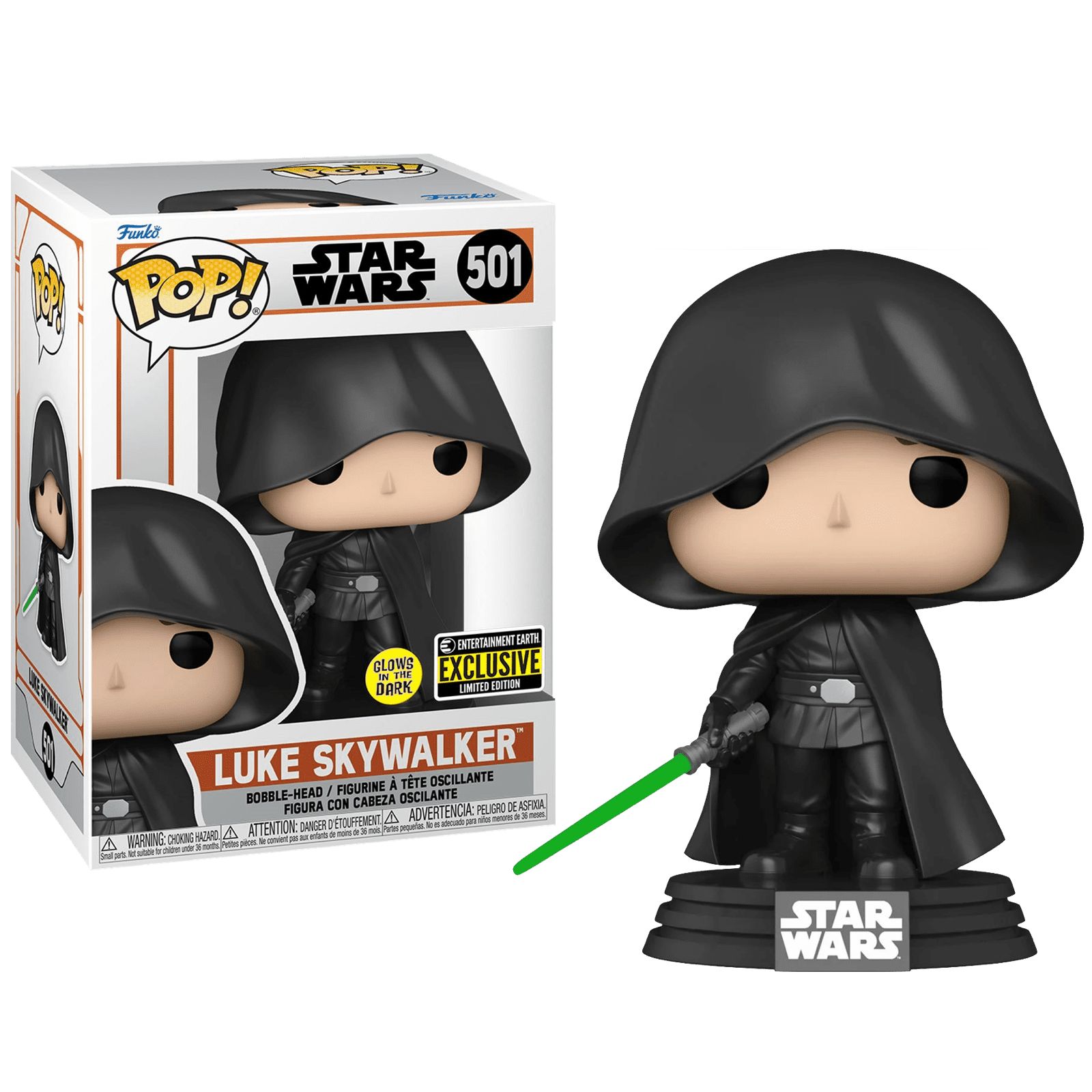 Фигурка Funko POP Luke Skywalker GitD со стикером (Эксклюзив Entertainment Earth) из сериала Star Wars: Mandalorian / Люк Скайуокер светящийся из Звёздные войны: Мандалорец