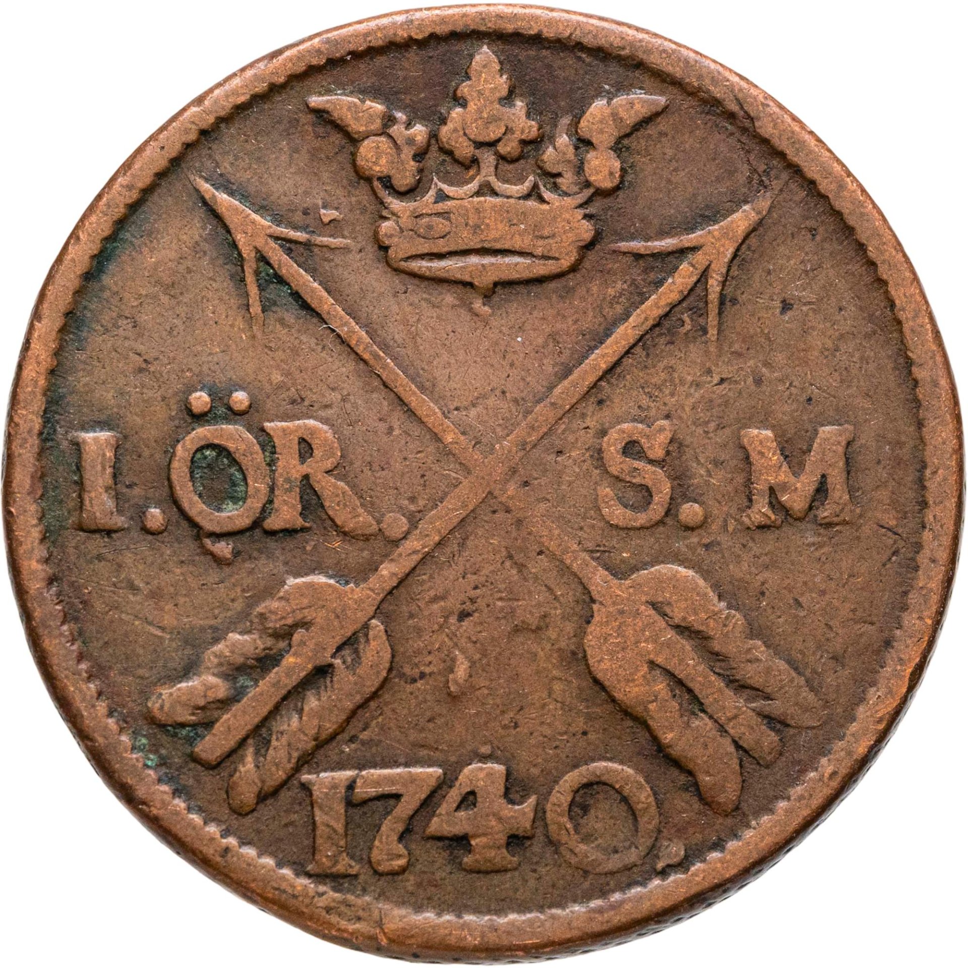 Швеция 1 эре 1740 SM, Медь, в сохранности VF